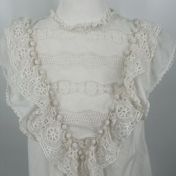 Ulla Johnson Deia Cotton Blouse Womens 2 Sleeveless Macrame Fringe Lace Detail - Picture 3 of 12